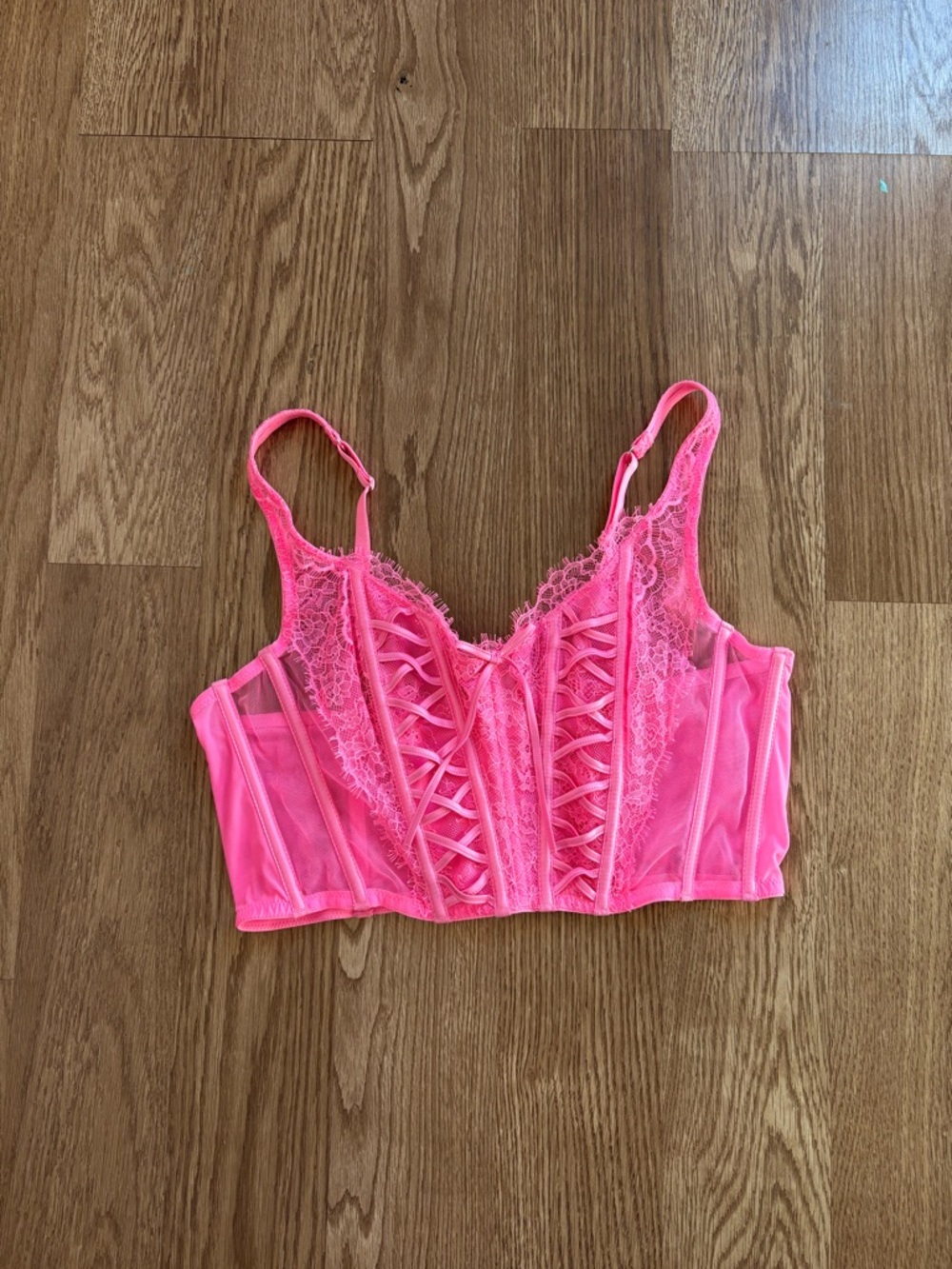 Victoria's Secret Neon Pink Lace Bustier Crop Top